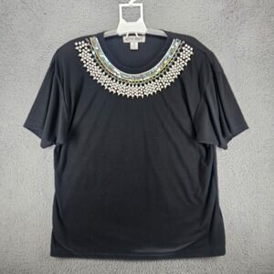 Vintage Victoria Woman 2x Sequin & Pearl‎ Hand Embroidered Black Shoulder Pad 2X